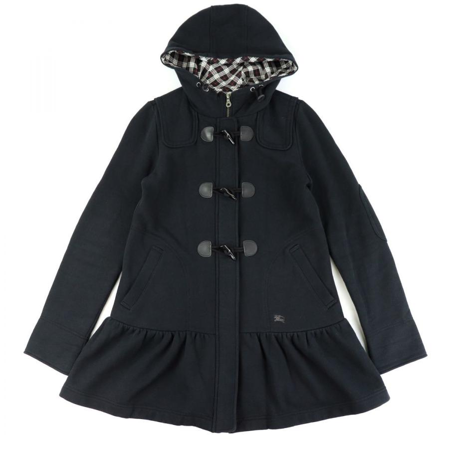 バーバリーブルーレーベル フレアダッフルコート レディース 黒 38 ロゴ刺繍 チェック柄 フード ジップ Burberry Blue Label E1 オパールヤフーショッピング店 通販 Yahoo ショッピング