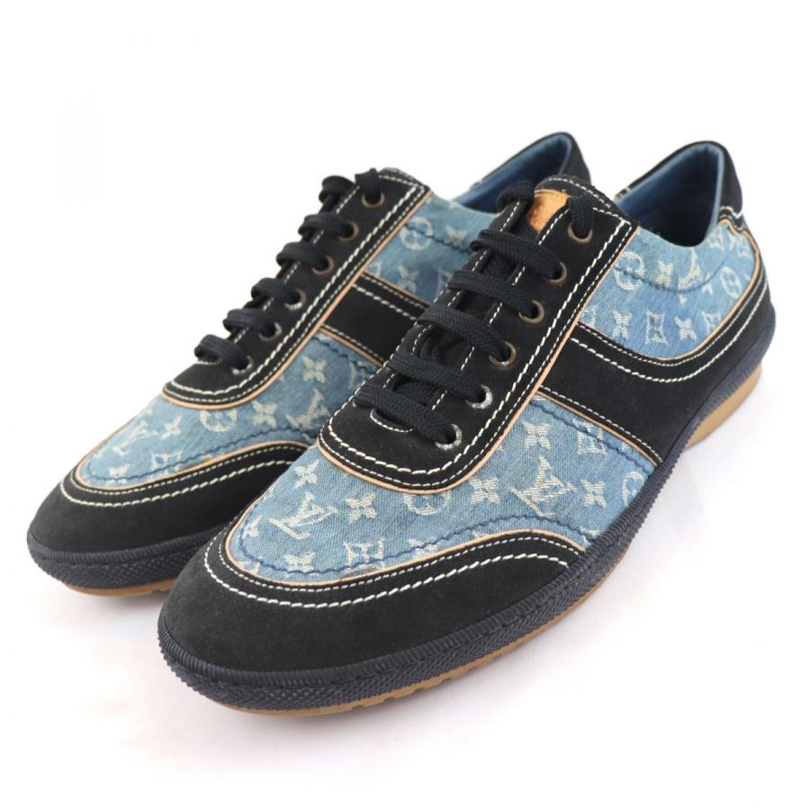 ルイヴィトン モノグラムデニム スエードスニーカー メンズ 7 5 ダークネイビー 水色 ロゴ ローカット Louis Vuitton S1 オパールヤフーショッピング店 通販 Yahoo ショッピング