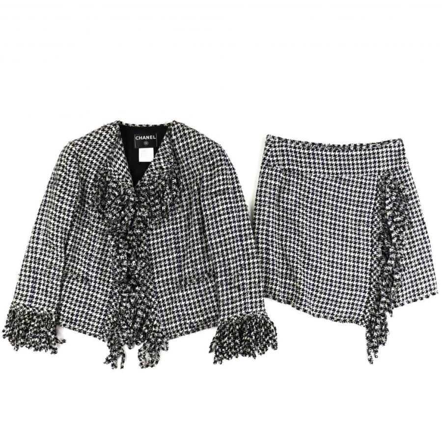シャネル 07ss ランウェイ着用 ツイードセットアップ レディース 黒白 38 千鳥柄 フリンジトリム スーツ ココマーク Chanel B2 オパールヤフーショッピング店 通販 Yahoo ショッピング