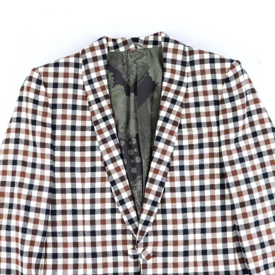 国内外の人気 ウールテーラードジャケット エトロ 美品 Etro 裏地ペイズリー柄 チェック柄 44 茶系 メンズ ウールテーラードジャケット エトロ ジャケット