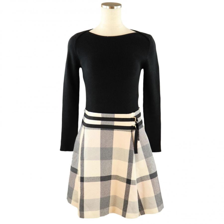 ブルーレーベル クレストブリッジ リブニット切替フレアワンピース 黒 36 チェック ボートネック Blue Label Crestbridge D3 オパールヤフーショッピング店 通販 Yahoo ショッピング