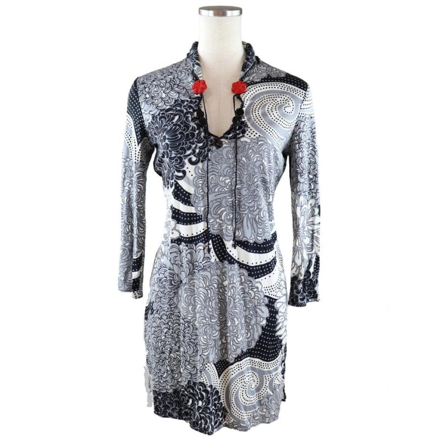 ヴィヴィアンタム 菊柄 シルクワンピース レディース 黒 白 1 美品 リボン装飾 スリット Vivienne Tam B2 オパールヤフーショッピング店 通販 Yahoo ショッピング