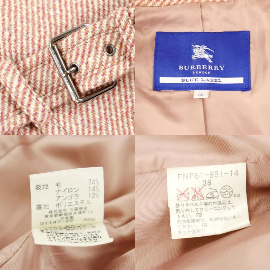バーバリーブルーレーベル ツイードステンカラーコート ピンク系