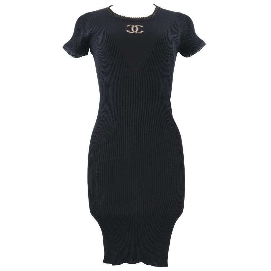 シャネル P37 ココマーク タイトニットワンピース レディース 黒 36 美品 シルク混 リブニット Chanel F1 オパールヤフーショッピング店 通販 Yahoo ショッピング