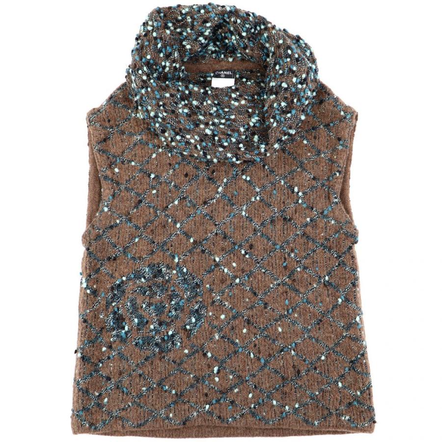シャネル 01A COCO オフタートル マトラッセニットベスト レディース 茶×青系 40 キャメル セーター カメリア CHANEL【B2-16282】 |  | 01