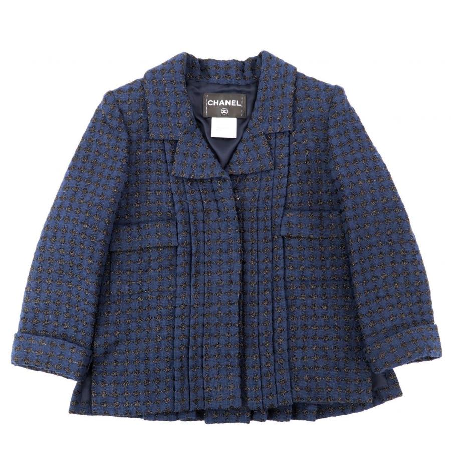 シャネル 16SS ラメツイードジャケット レディース ネイビー 34 美品  