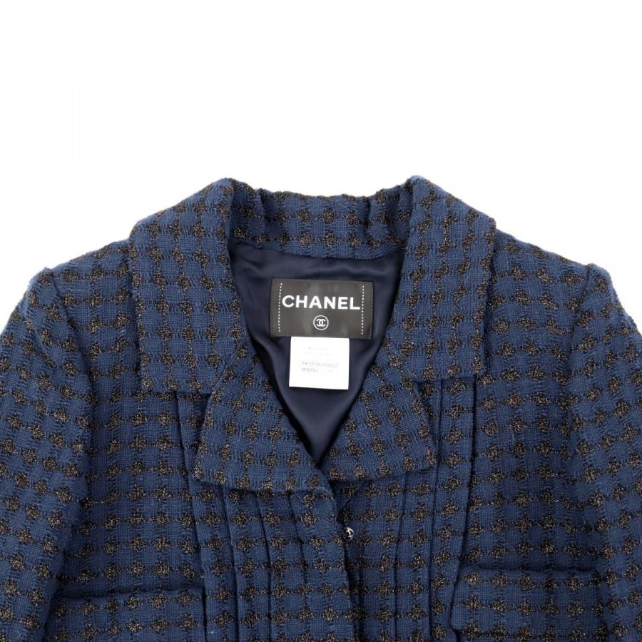 シャネル 16SS ラメツイードジャケット レディース ネイビー 34 美品 
