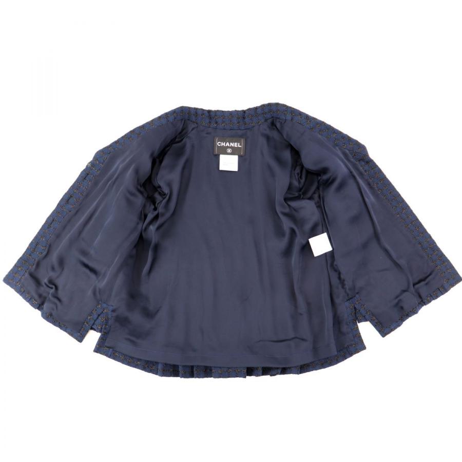 シャネル 16SS ラメツイードジャケット レディース ネイビー 34 美品 