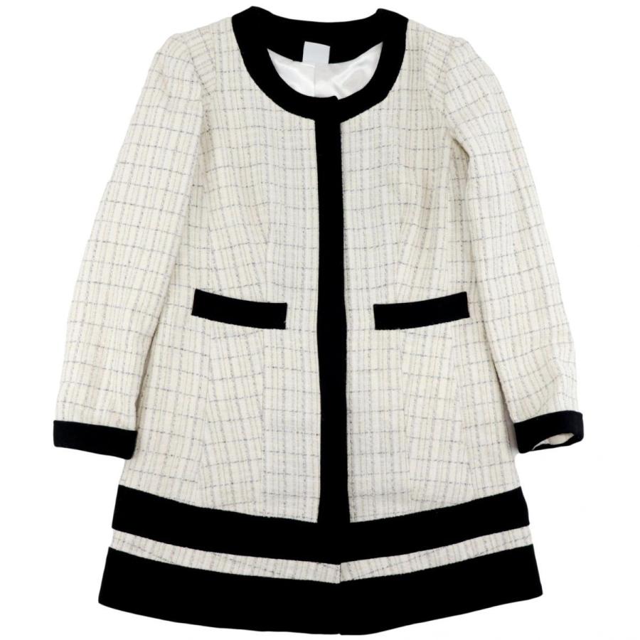 パオラフラーニ ノーカラーツイードコート レディース 黒 オフホワイト 42 ウール トリム Paola Frani E2 165 165 オパールヤフーショッピング店 通販 Yahoo ショッピング