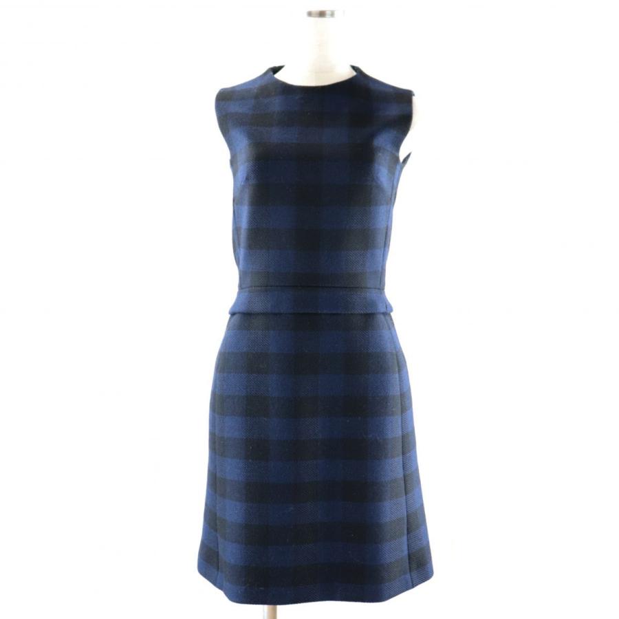 クリスチャンディオール 17aw チェック柄 ノースリーブタイトワンピース レディース ネイビー 黒 40 美品 Christian Dior H4 オパールヤフーショッピング店 通販 Yahoo ショッピング