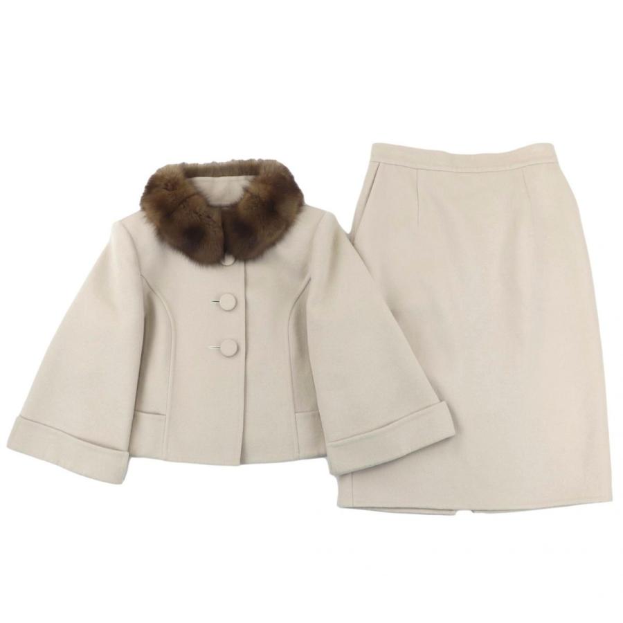 フォクシー セーブルファー襟 カシミヤ スカートスーツ レディース ベージュ 42 美品 ジャケット セットアップ Foxey I1 オパールヤフーショッピング店 通販 Yahoo ショッピング