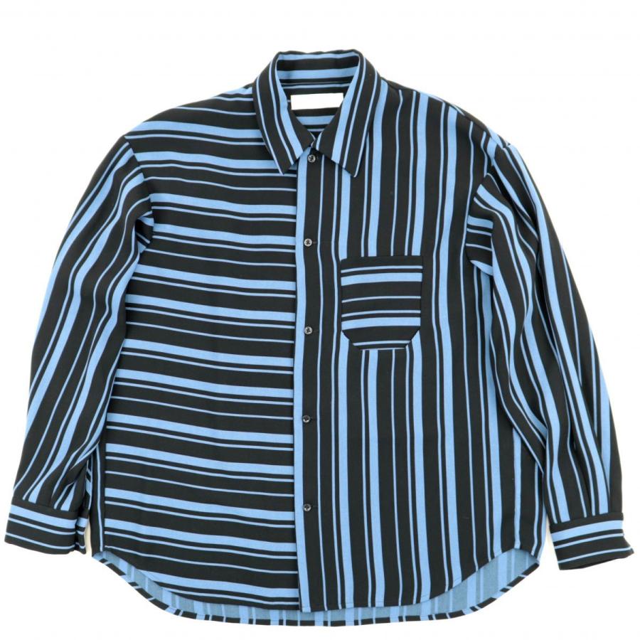 エトセンス 17aw ストライプ ボーダー アシンメトリーシャツ メンズ 黒 水色 1 美品 ポリエステル 貝ボタン Ethosens K4 オパールヤフーショッピング店 通販 Yahoo ショッピング