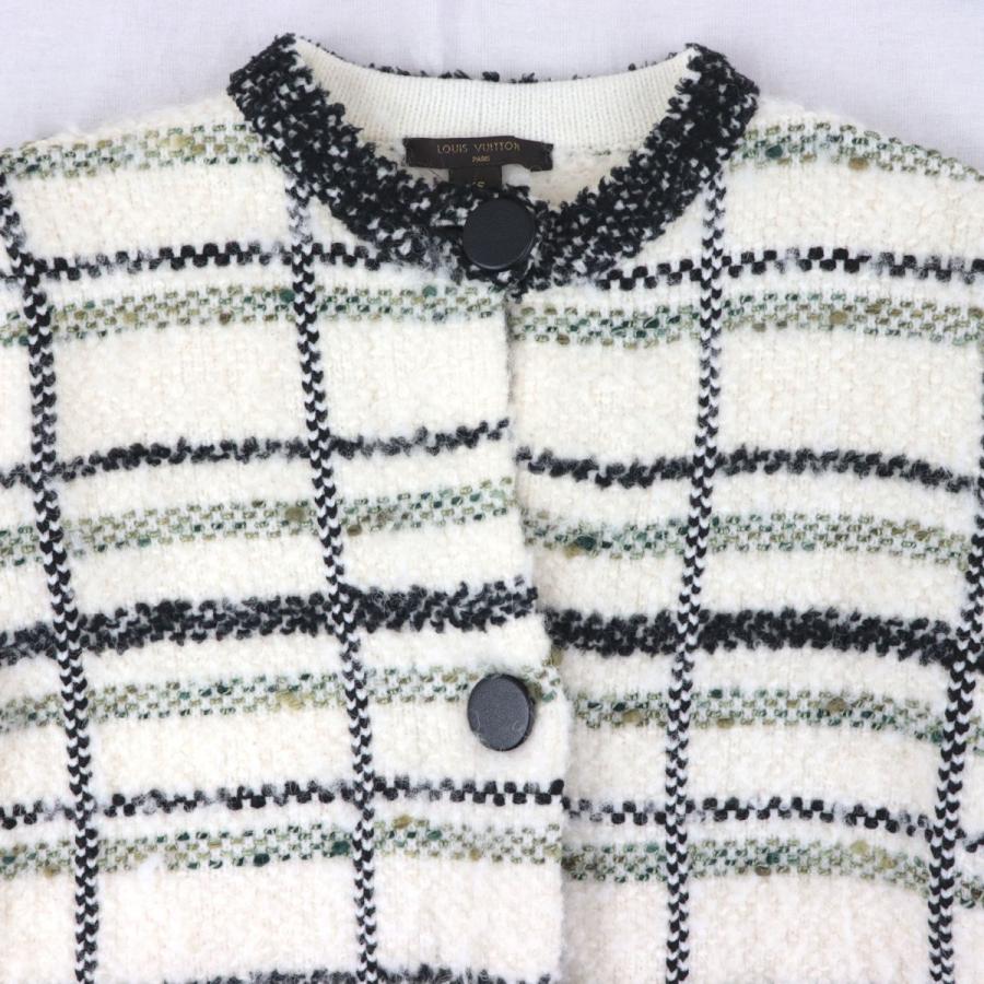 ルイヴィトン 16AW チェック柄 ノーカラーツイードニットコート