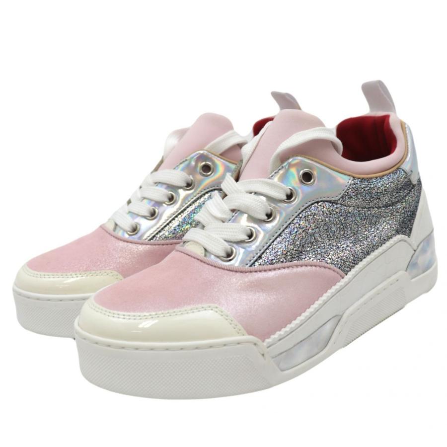 クリスチャンルブタン Aurelien ホログラムグリッタースニーカー レディース ピンク シルバー 35 美品 Christian Louboutin R2 129 129 オパールヤフーショッピング店 通販 Yahoo ショッピング