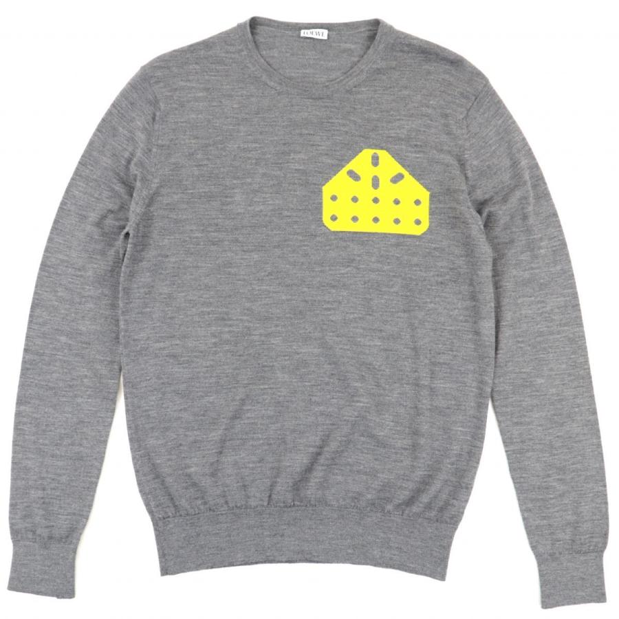 ロエベ チーズ クルーネックニットセーター メンズ グレー×黄色 S