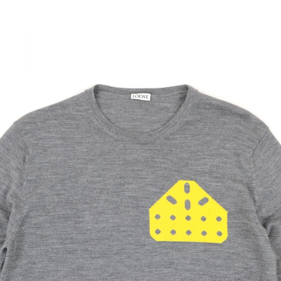 ロエベ チーズ クルーネックニットセーター メンズ グレー×黄色 S  