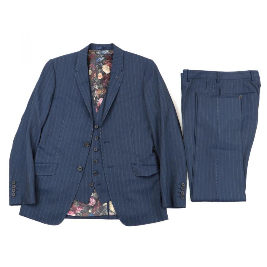 ポールスミス 3ピース シングルスーツ メンズ ネイビー M 新品同様 セットアップ ストライプ 裏地花柄 The Byard Paul Smith A1 オパールヤフーショッピング店 通販 Yahoo ショッピング