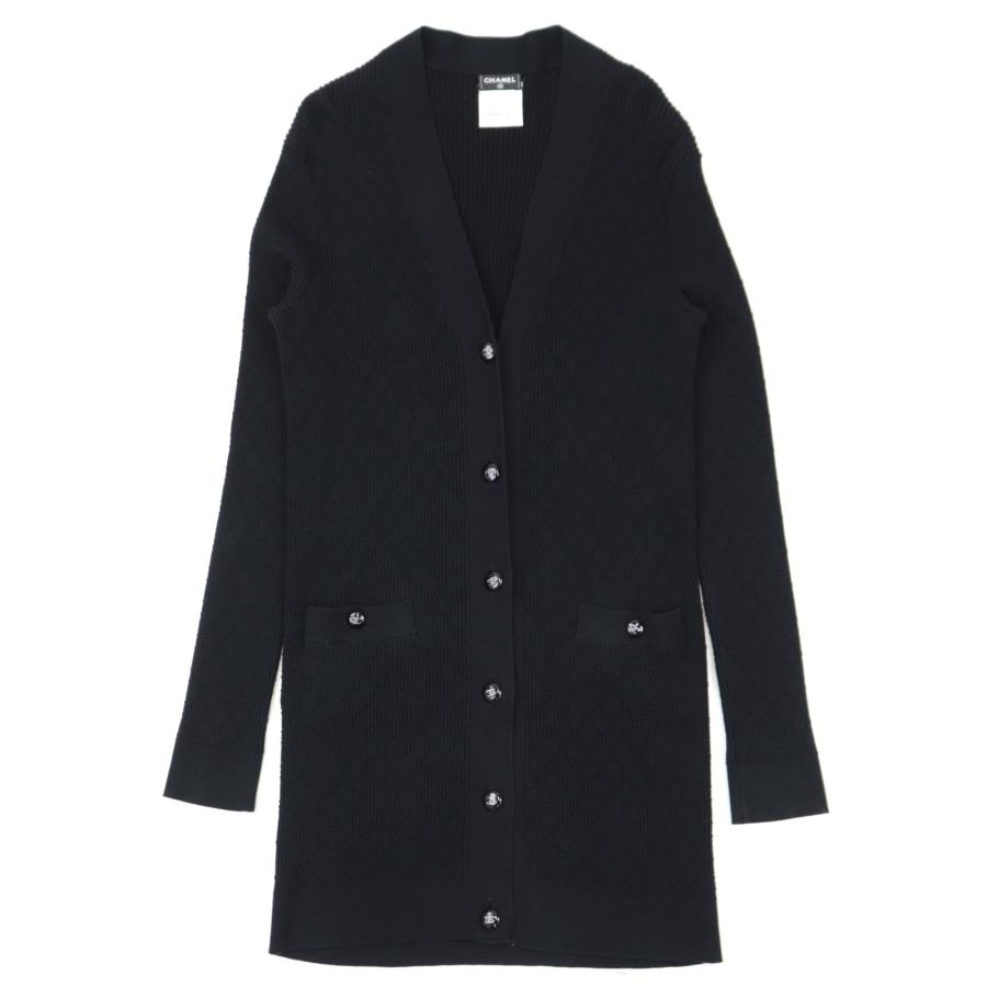 CHANEL 美品 シャネル P45 ロング ニット カーディガン レディース 黒  