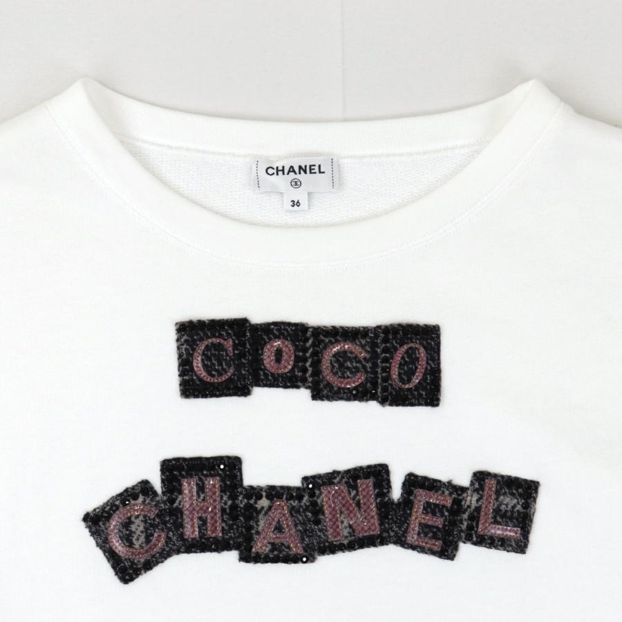 CHANEL - CHANEL ツイードパッチ Tシャツ CHANEL 美品 シャネル P71 ロゴ ツイードパッチ 半袖Tシャツ