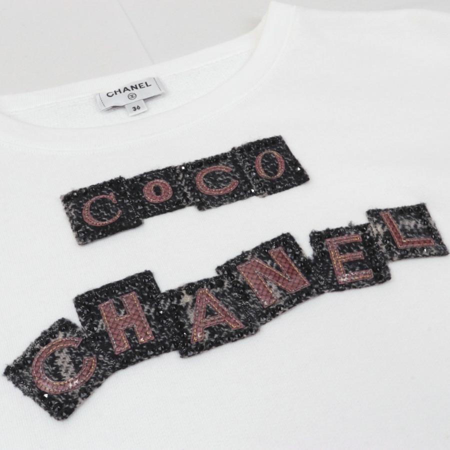 CHANEL 美品 シャネル P71 ロゴ ツイードパッチ 半袖Tシャツ 