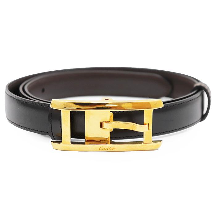 【美品】CARTIER カルティエ タンクベルト メンズ リバーシブル ロゴ刻印 ゴールドバックル レザー 革小物 ブラック ブラウン 黒 茶色 フランス製 Cartier（カルティエ） 【美品】CARTIER タンクベルト メンズ
