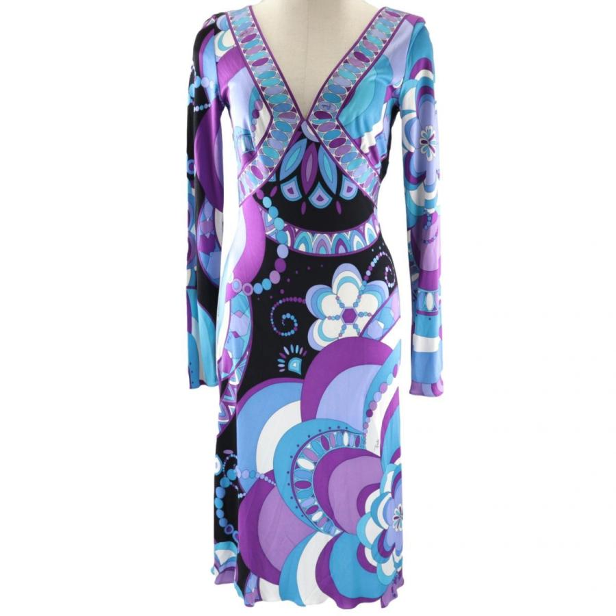 エミリオプッチ 総柄 プッチ柄 シルク 長袖 Vネックワンピース マルチ 40 レディース ドレス Emilio Pucci オパールヤフーショッピング店 通販 Yahoo ショッピング