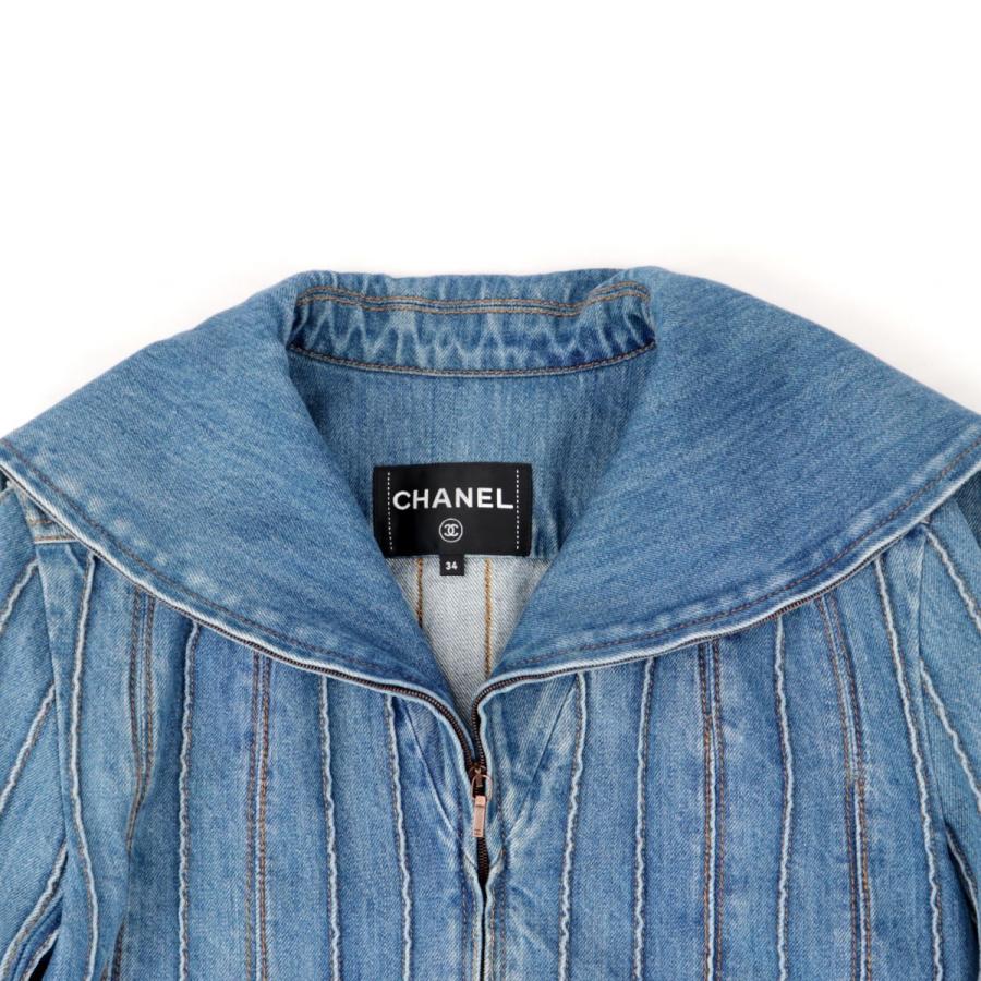 超人気 シャネル 18aw セーラーカラーデニムジャケット レディース インディゴ 34 新品同様 ストライプ ココマーク ジップアップ Chanel 訳ありセール格安 Www Gran Gusto It
