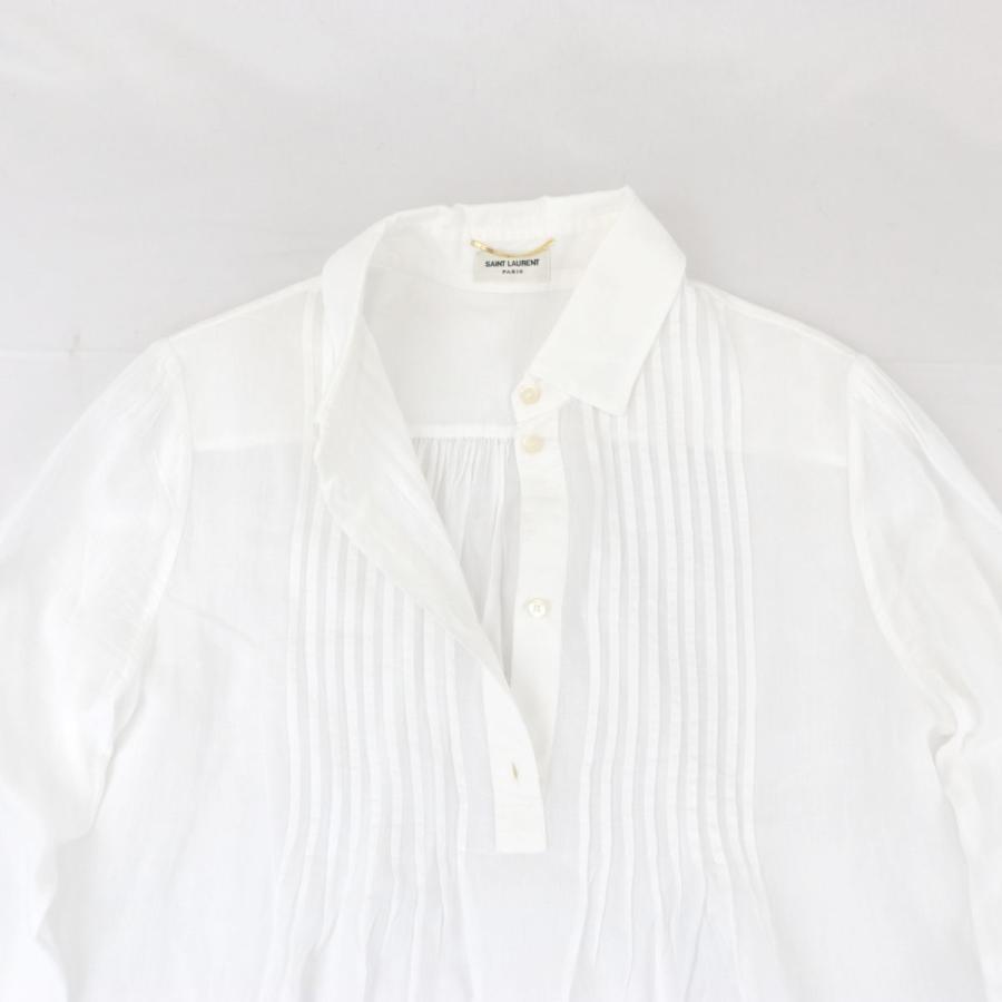 サンローラン パリ ピンタック プルオーバーブラウス レディース 白 36 コットン 袖フレア ケリングタグ SAINT LAURENT PARIS |  | 02