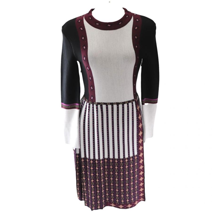 エトロ 総柄フレアニットワンピース レディース ワイン 黒 白 38 長袖 アルパカ混 国内正規 Etro オパールヤフーショッピング店 通販 Yahoo ショッピング