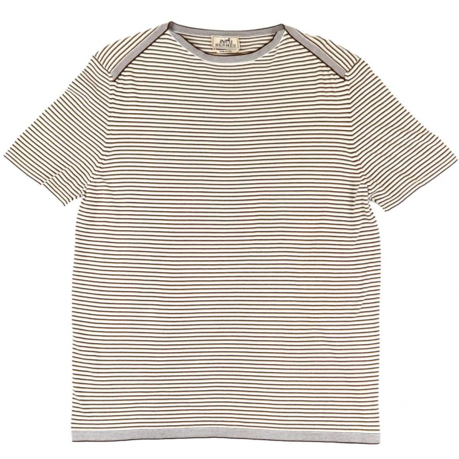 絶妙なデザイン Hermes ボートネック 半袖 L 茶 ベージュ メンズ ボーダーtシャツ コットンニット エルメス 美品 ボーダーtシャツ コットンニット エルメス Tシャツ カットソー Www Termometod Ru