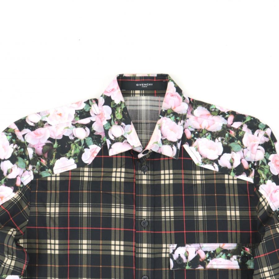 美品 ジバンシィ フラワープリント 切替チェックシャツ メンズ 38 