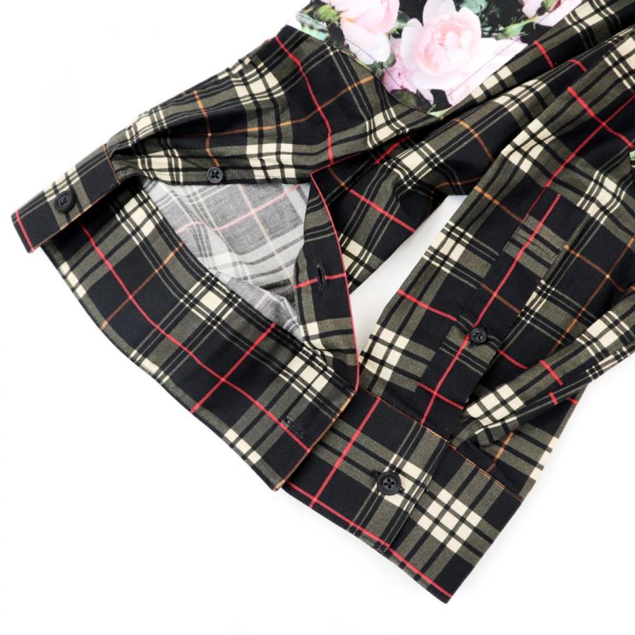 美品 ジバンシィ フラワープリント 切替チェックシャツ メンズ 38 