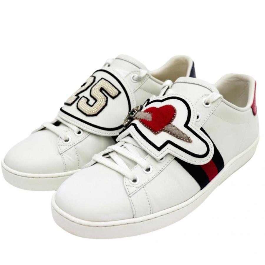 美品 グッチ エース ローカットスニーカー レディース 白系 38 エンブロイダリーパッチ付き 25 ハート Gucci オパールヤフーショッピング店 通販 Yahoo ショッピング