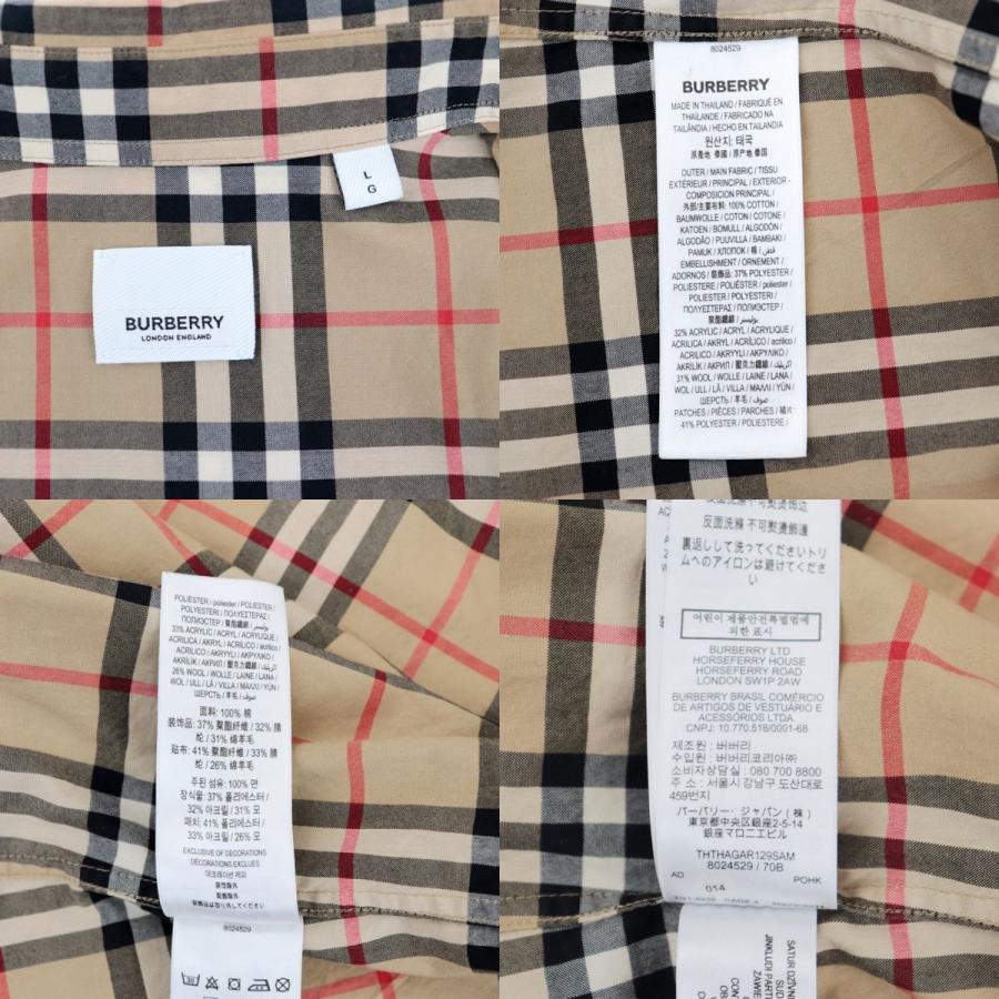 バーバリー 19AW ノバチェック柄 長袖シャツ メンズ 茶系 L ワッペン