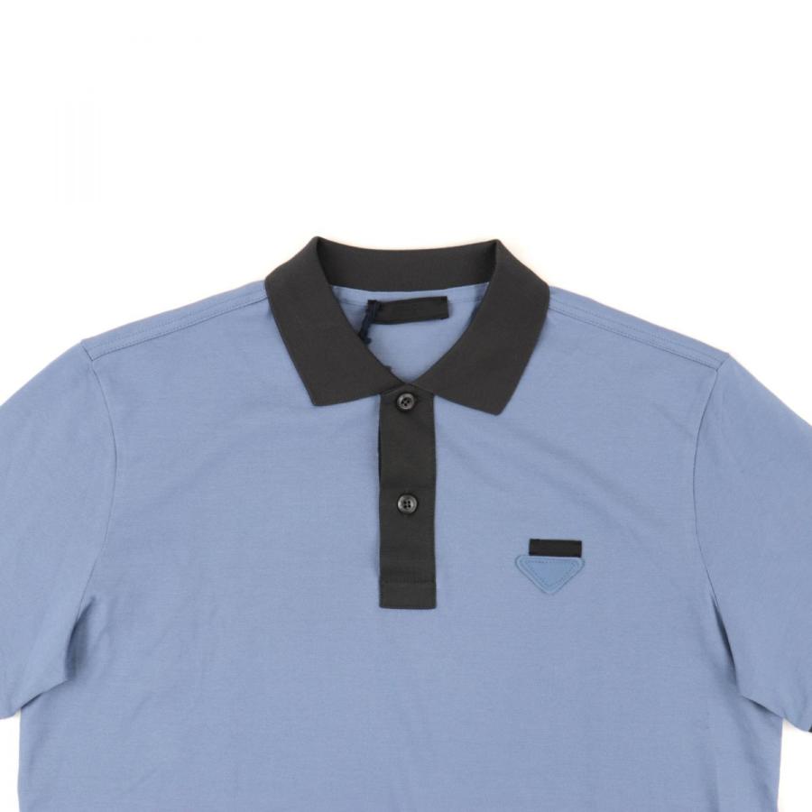 新品同様 プラダ ロゴ 半袖ポロシャツ メンズ 青×ネイビー S