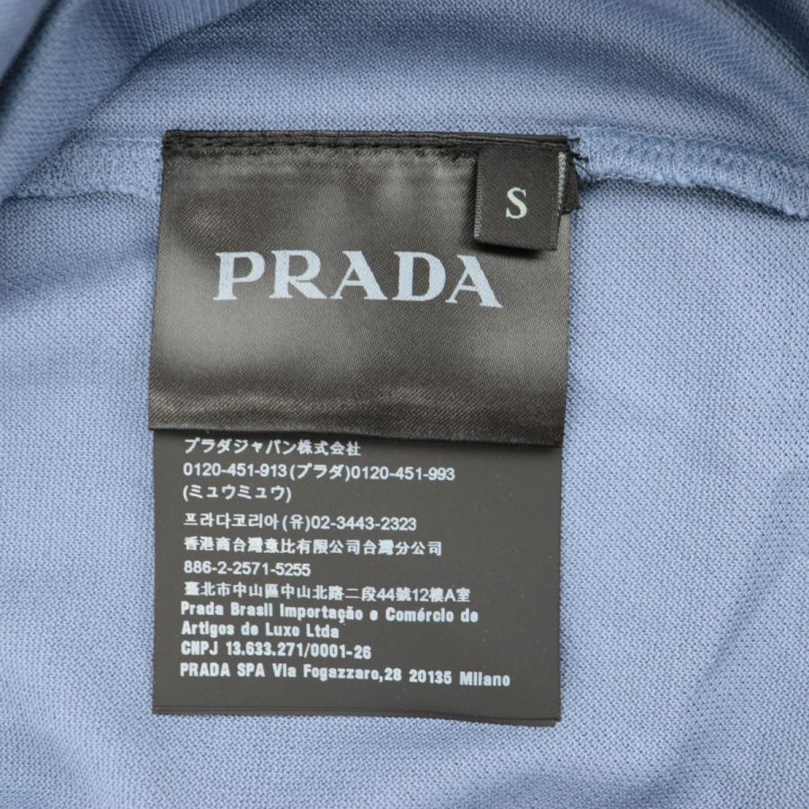 新品同様 プラダ ロゴ 半袖ポロシャツ メンズ 青×ネイビー S