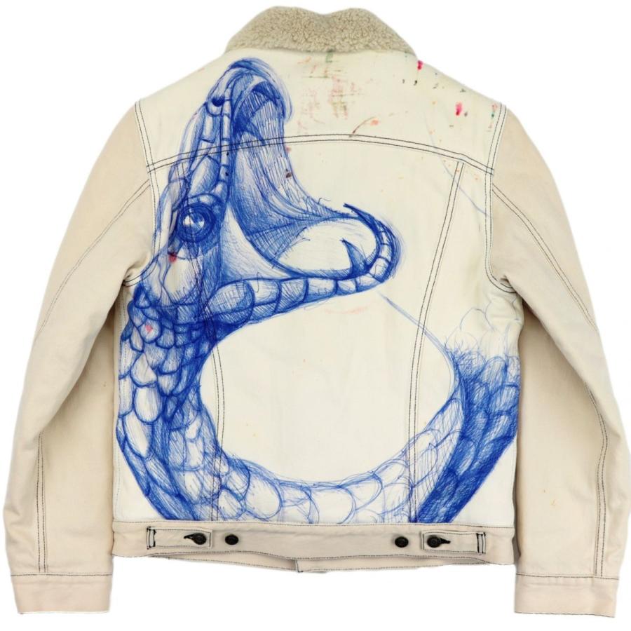 未使用 グッチ 17AW スネークスケッチプリント デニムジャケット メンズ オフホワイト 46 ボア ケリング GUCCI :2100020000008422:オパールヤフーショッピング店 通販 GUCCI グッチ Gジャン オフホワイト
