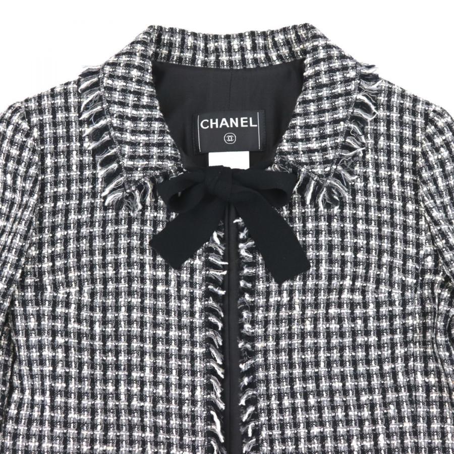 美品 シャネル 04A 3リボン フリンジ トリムツイードジャケット  