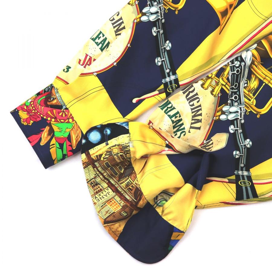 美品古着 エルメス ニューオリンズジャズ 総柄シルクシャツ メンズ