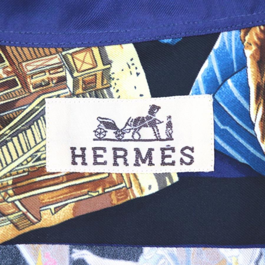 美品古着 エルメス ニューオリンズジャズ 総柄シルクシャツ メンズ マルチ 42 美品 エルメス ヴィンテージ ニューオリンズジャズ 総柄シルク
