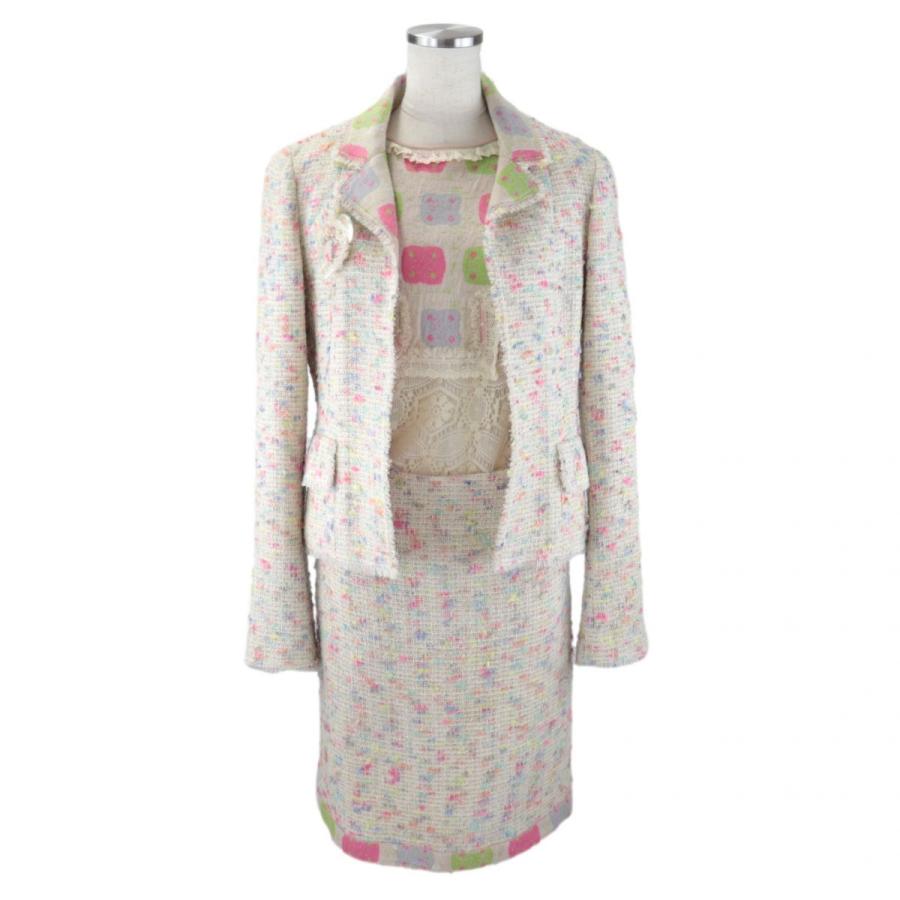 シャネル 04A スリーピース マルチツイード スカートスーツ レディース  