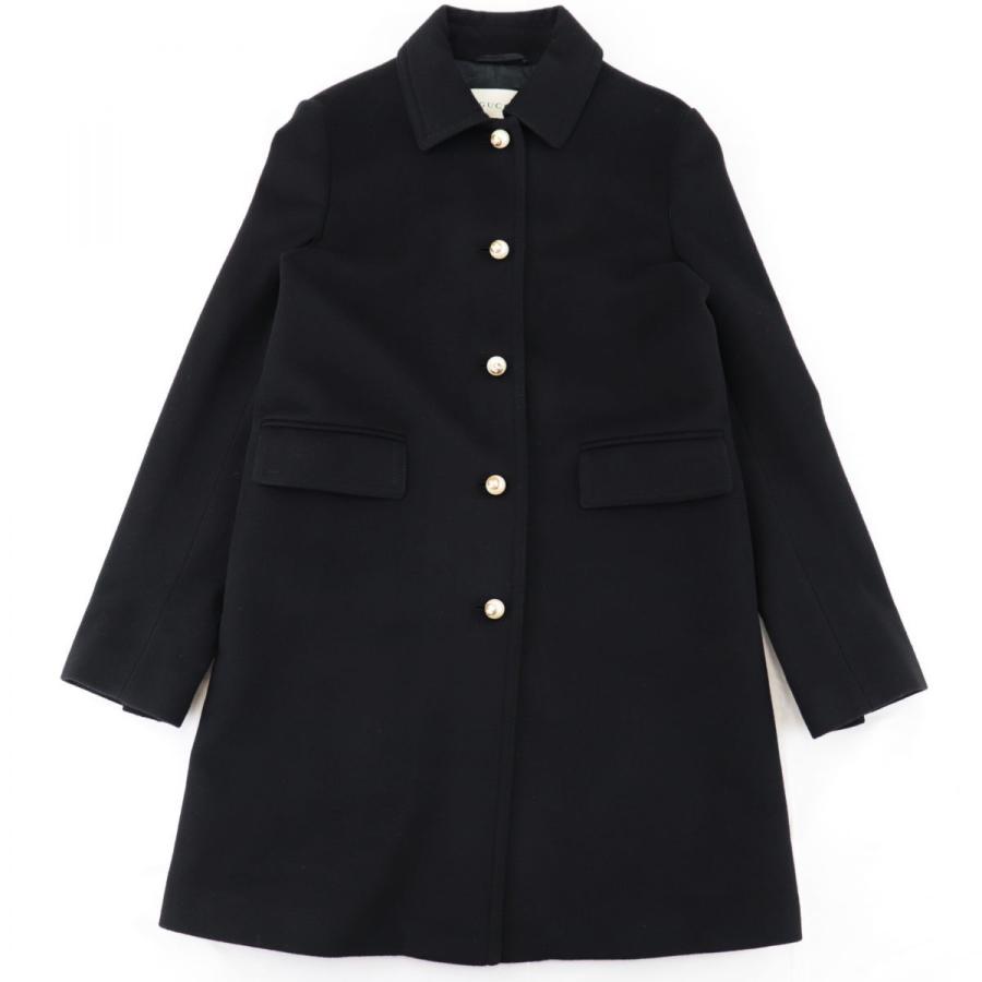 GUCCI◎グッチ ステンカラーコート ロング GG柄 黒 レディース 裏地