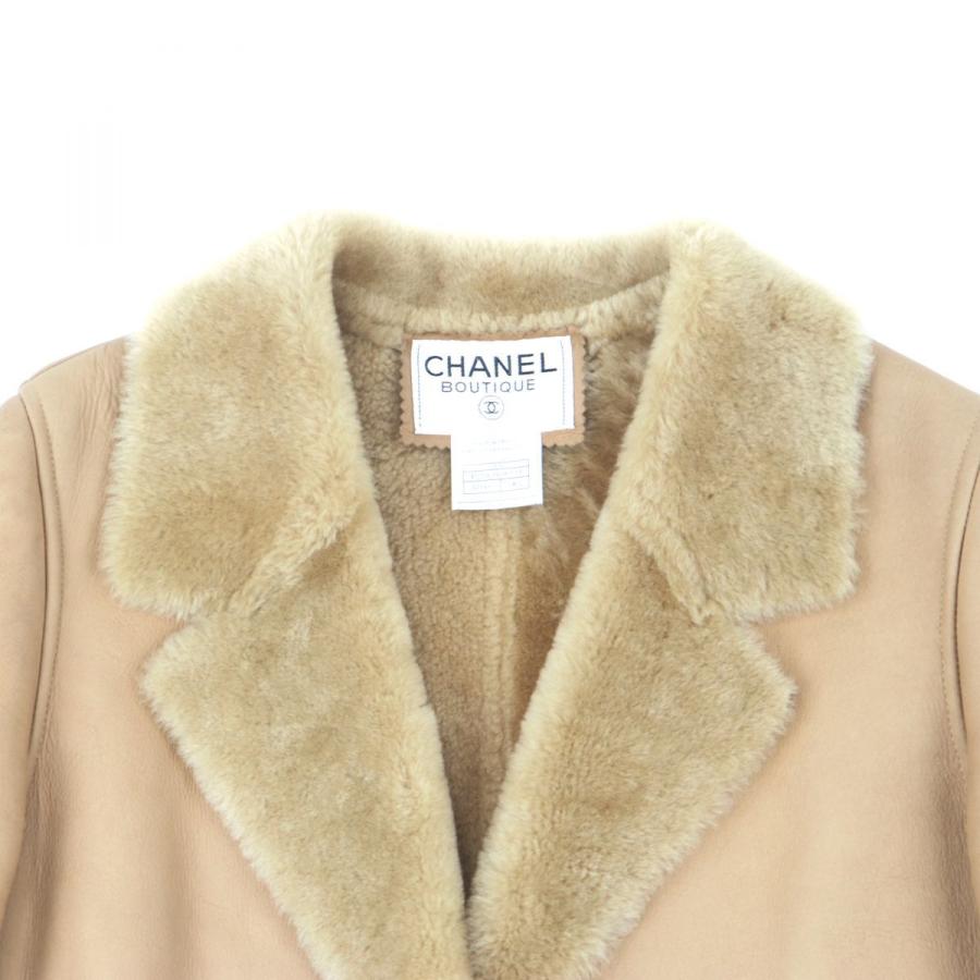 希少 CHANEL シャネル ムートン ジャケット 国内正規　羊革 グレー シャネル ヴィンテージ 98A ムートンコート レディース ベージュ