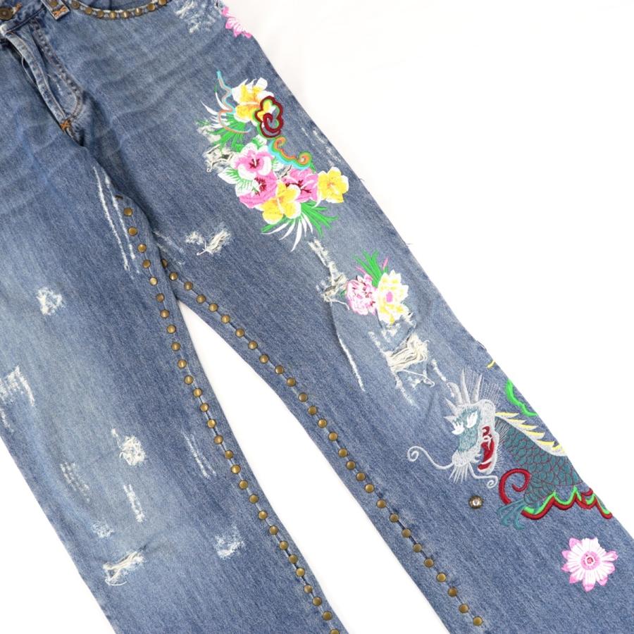 DOLCE&GABBANAドルチェアンドガッバーナフラワー刺繍ダメージ加工デニム DOLCE&GABBANAドルチェアンドガッバーナフラワー刺繍ダメージ
