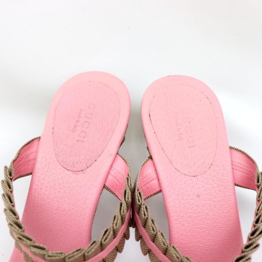GUCCI 新品同様 グッチ GG柄 キャンバス レザーヒールサンダル