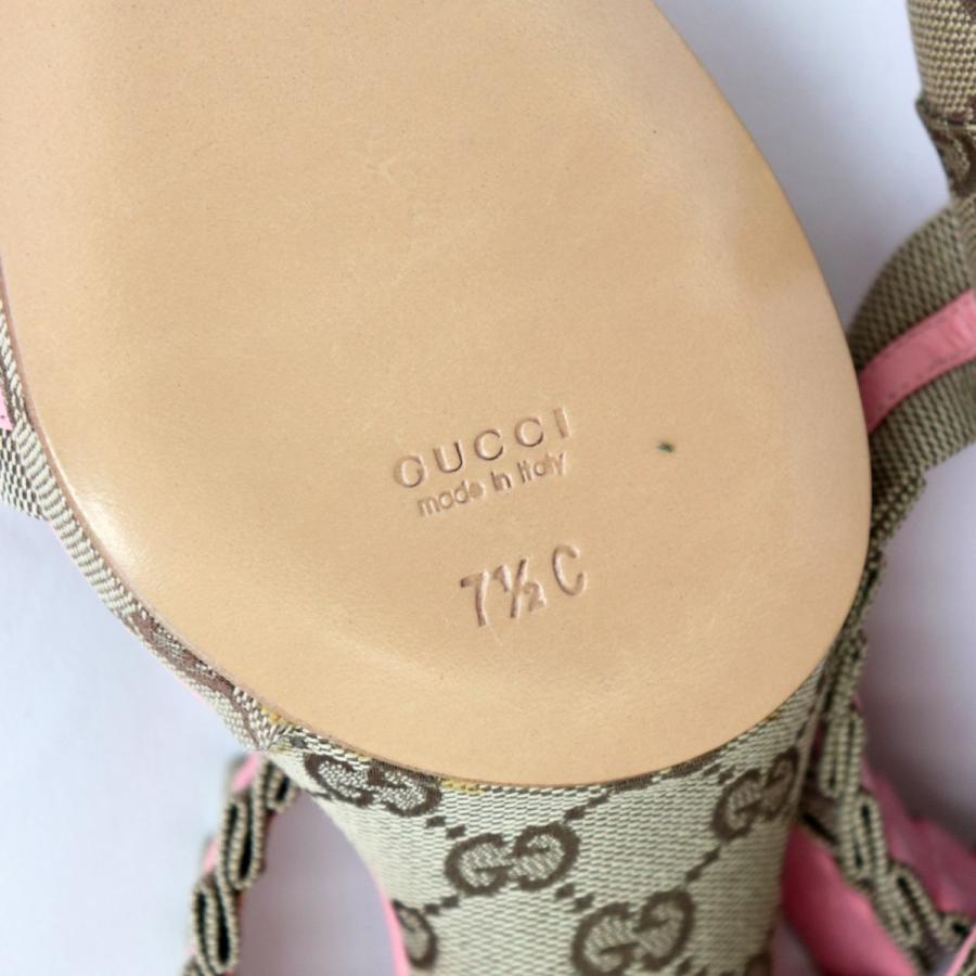 GUCCI 新品同様 グッチ GG柄 キャンバス レザーヒールサンダル