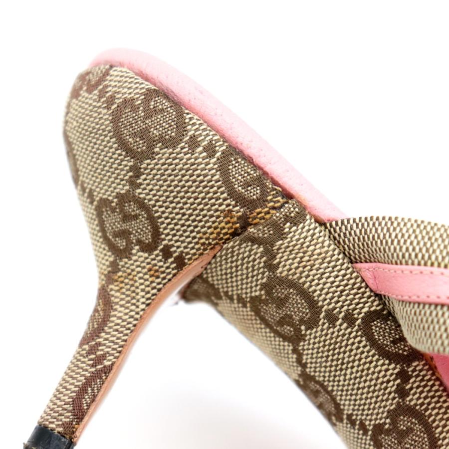 GUCCI（グッチ） 新品同様 GG柄 キャンバス レザーヒールサンダル