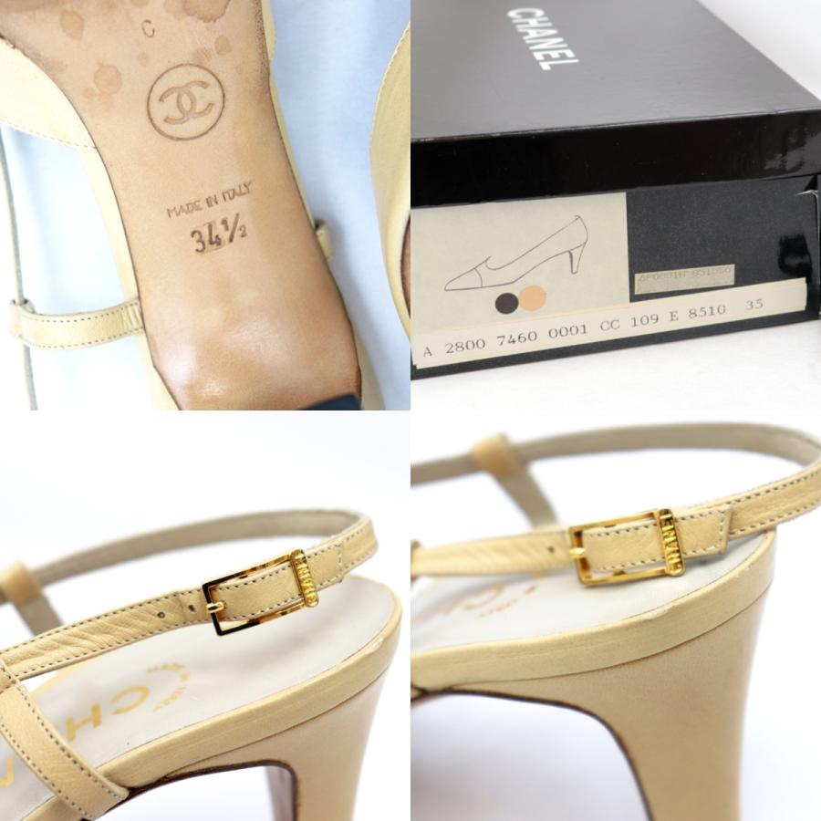 CHANEL シャネル スリングバックパンプス レディース ベージュ 黒 34.5 