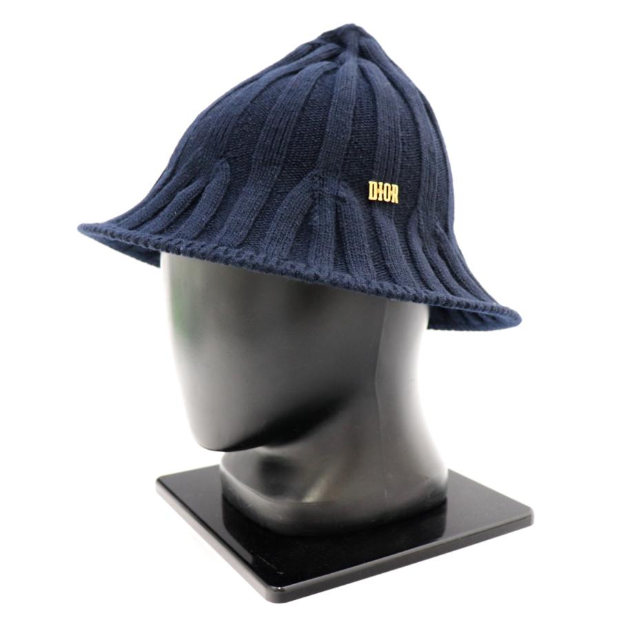 美品 クリスチャンディオール 19AW ニットチューリップハット 帽子 レディース ネイビー Arty Heather Knit Tulip Hat  Christian Dior