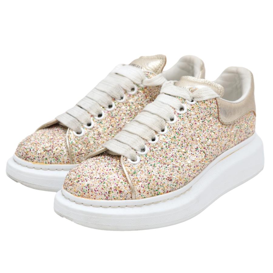 美品 アレキサンダーマックイーン ゴールドグリッター オーバーサイズド スニーカー レディース ゴールド系 36 Alexander